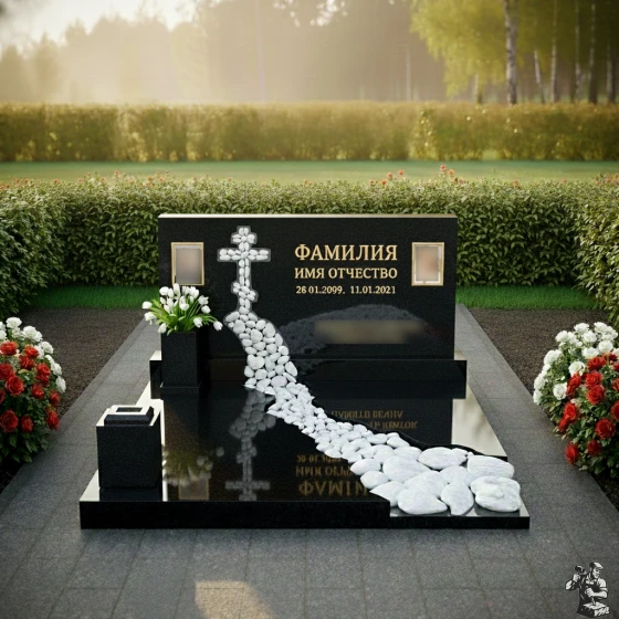 Горизонтальный гранитный или мраморный памятник в Барнауле, гранит Габбро-диабаз