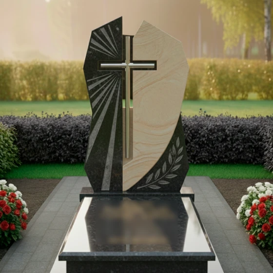 Католический комбинированный памятник из гранита или мрамора во Владивостоке, гранит Габбро-диабаз