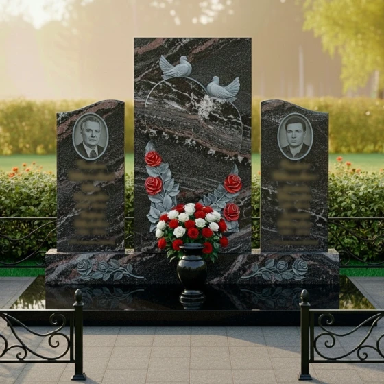 Гранитный светский памятник на двоих в Барнауле, гранит амфиболит