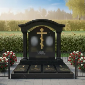 Вертикальный православный памятник из гранита/мрамора для четырех - ПН680