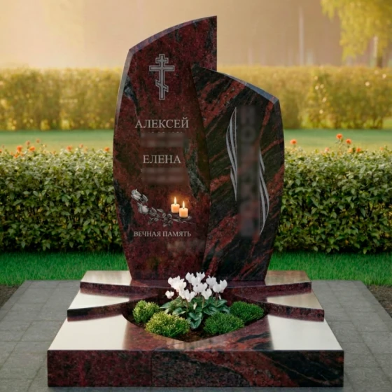 Комбинированный памятник на двоих в Альметьевске, гранит амфиболит
