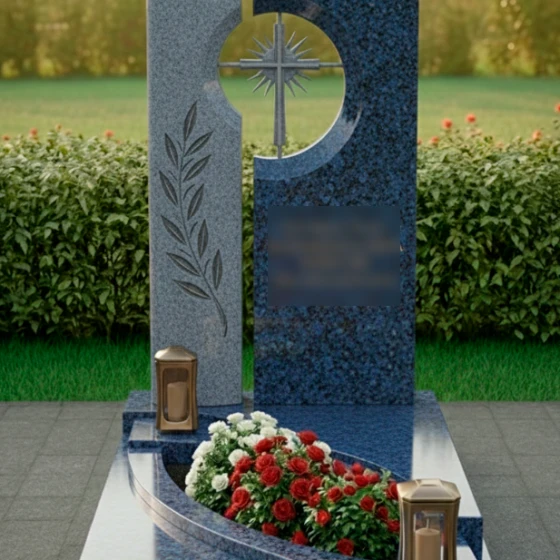 Католический вертикальный комбинированный памятник в Норильске, мрамор Тассос