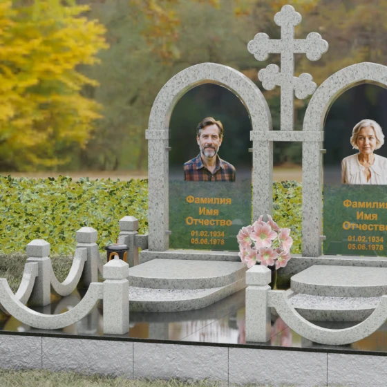 Комбинированный памятник с крестом и арками, гранит Мансуровский, вид 4, в Якутске