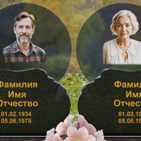 Горизонтальный светский гранитный памятник на двух в Ставрополе, гранит Габбро-диабаз