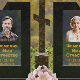 Горизонтальный Православный памятник со стеклом - П246