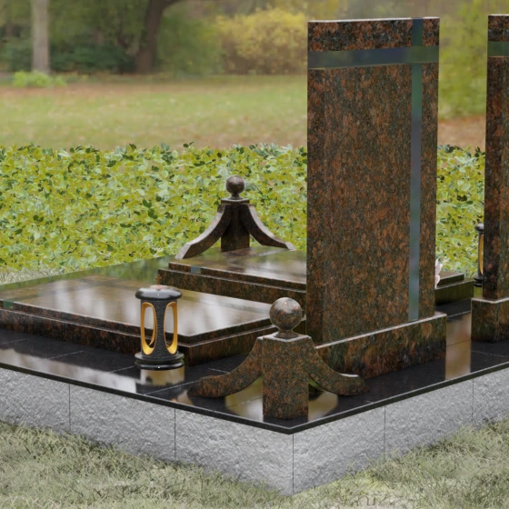 Вертикальный гранитный памятник с крестом и сферами, гранит Дымовский, вид 3, в Якутске