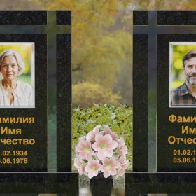 Вертикальный Православный памятник с крестом и стеклом - П248
