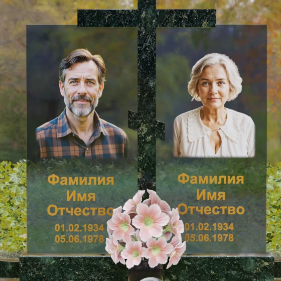 Православный горизонтальный памятник с крестом в Барнауле, гранит Балтик грин