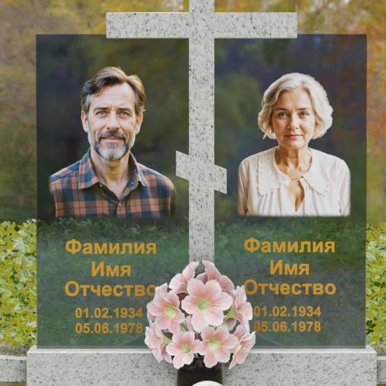 Православный горизонтальный памятник с крестом в Барнауле, гранит Мансуровский
