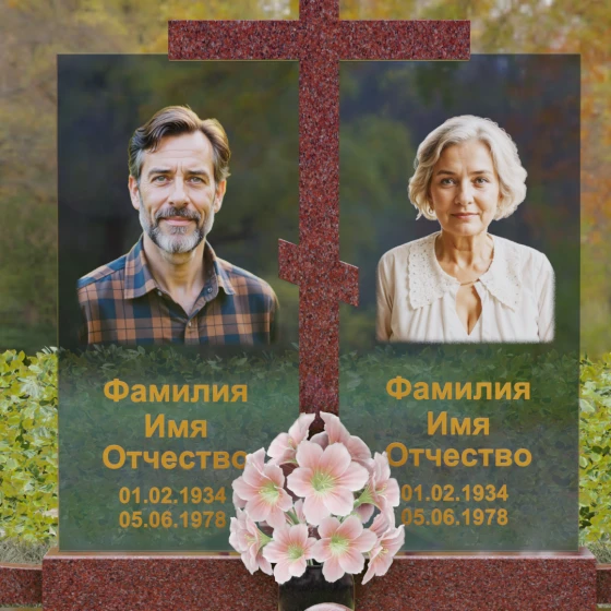 Православный горизонтальный памятник с крестом в Барнауле, гранит Лезниковский