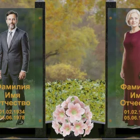 Вертикальный памятник со стеклом для двоих - П253