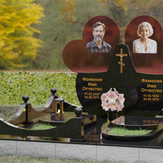 Комбинированный памятник с православным крестом в Самаре, гранит Габбро-диабаз, вид 4