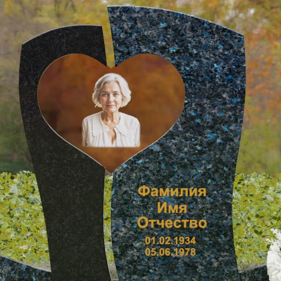 Вертикальный комбинированный памятник на одного в Челябинске, гранит Блю Перл
