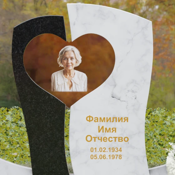 Вертикальный комбинированный памятник на одного в Челябинске, мрамор Тассос