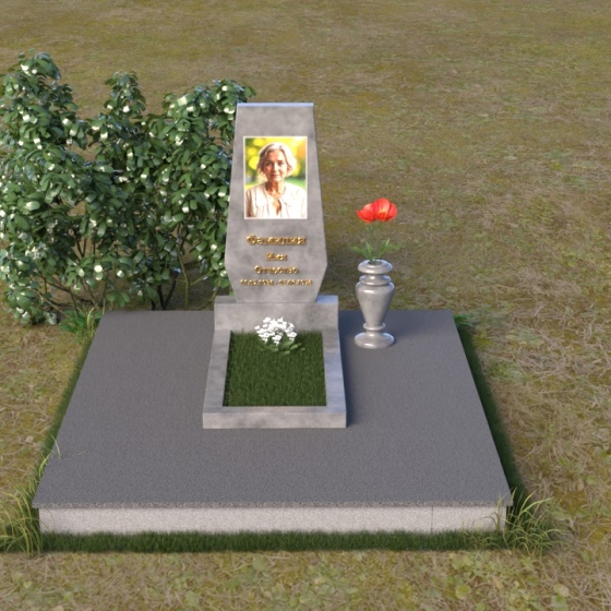 Гранитный вертикальный памятник из мансуровского гранита в Кемерово, мрамор Тассос, вид 3