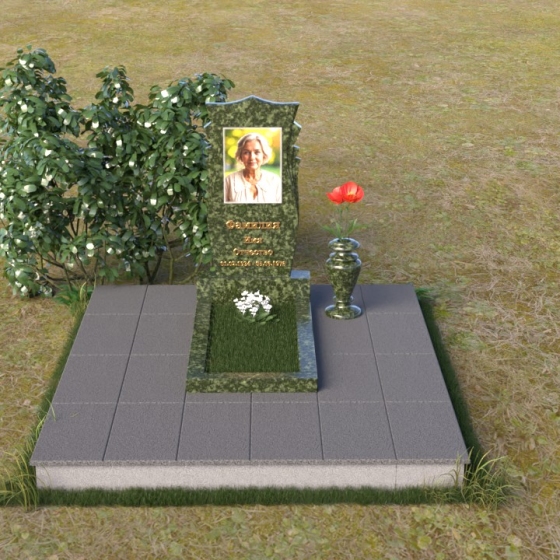 Гранитный памятник вертикальный светский в Барнауле, гранит Балтик грин, вид 3