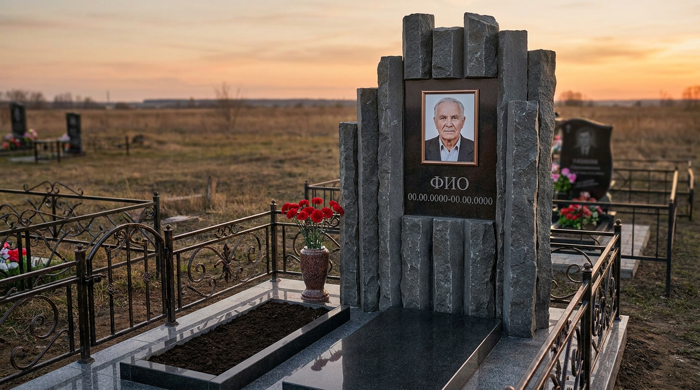 Пример дизайна: Памятник из тёмного базальта в виде скалы