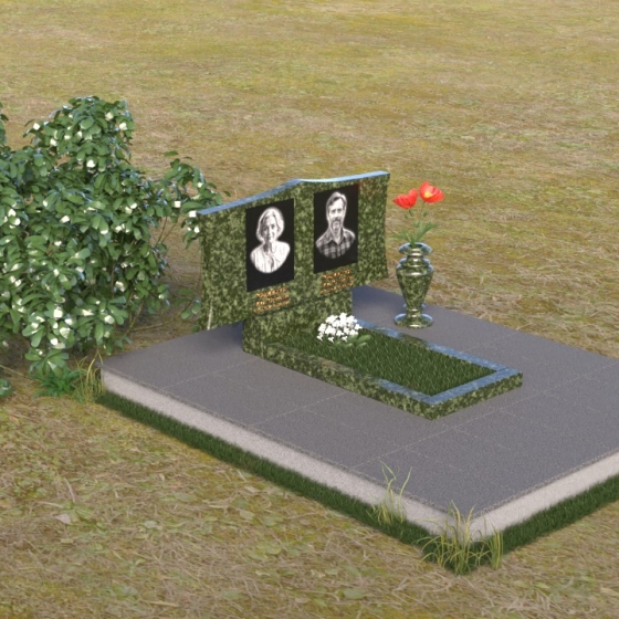 Горизонтальный памятник для двоих из Гранита или мрамора в Барнауле, гранит Балтик грин, вид 2