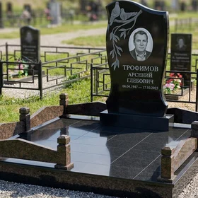 Комбинированный памятник с гравировкой птиц и фигурной стелой